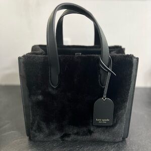 kate spade Black Faux Fur Tote with Leather Tag